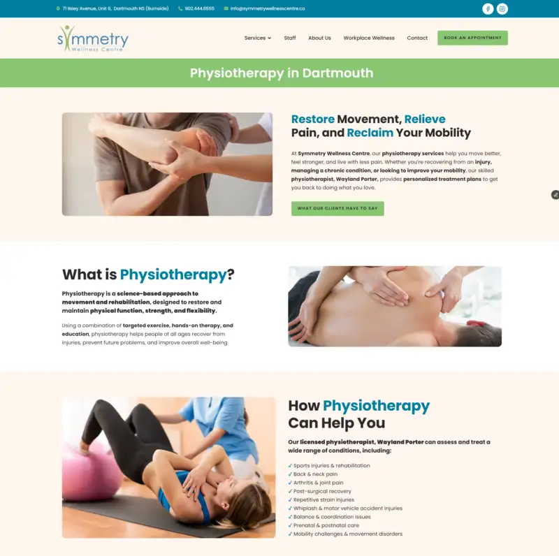 A screenshot of an integrated health centre website built by Red Ear